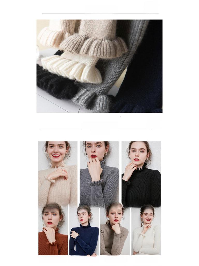 Женский полуводолазный свитер с кружевом Wood Ear 2024 года: Короткий, плотный вязаный свитер на осень/зиму