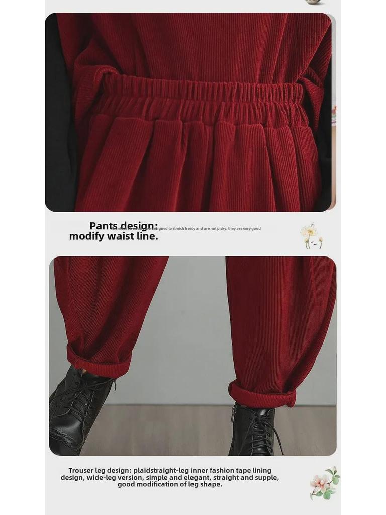 2024 Autumn Women's Two-Piece Set: Stand-Up Collar Pullover with Harem Pants In Large Size