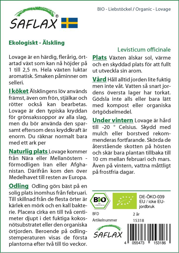 SAFLAX Garden in the Bag - Органический - Любисток - 100 семян - С субстратом в удобном стоячем пакете - Levisticum officinale