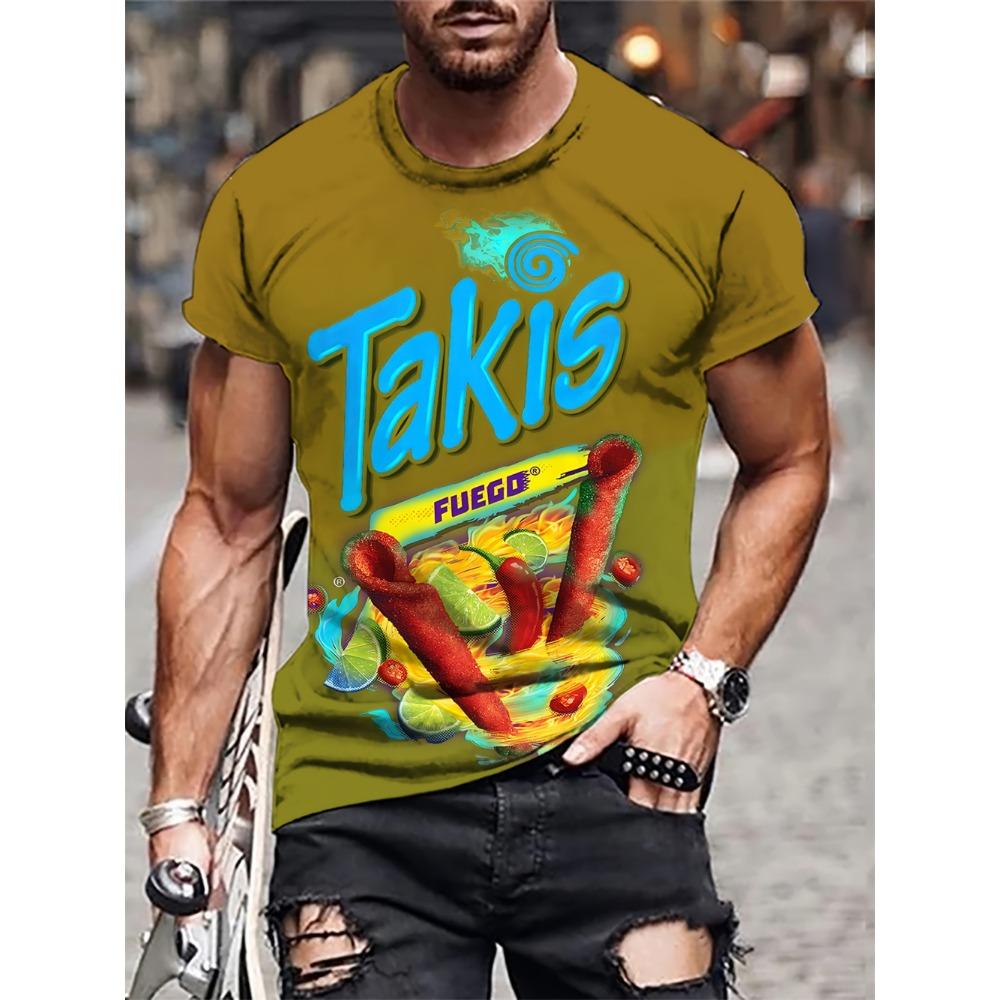 Модная мужская футболка Takis с 3D-принтом, повседневная футболка с коротким рукавом, круглая горловина, мужская одежда для улицы, футболки, топы для лета