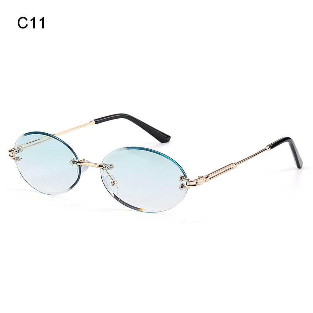 Frameless Rimless Tinted Eyewear Vintage Sunglasses Oval Sunglasses Diamond Cutting Lens Shades