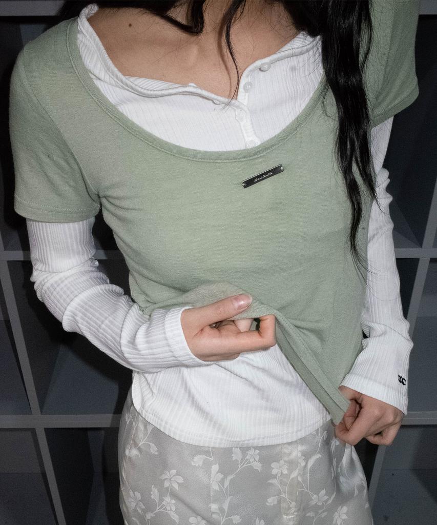 CHICKS Двусторонний круглый узкий топ из ангоры Цвет шалфейно-хаки