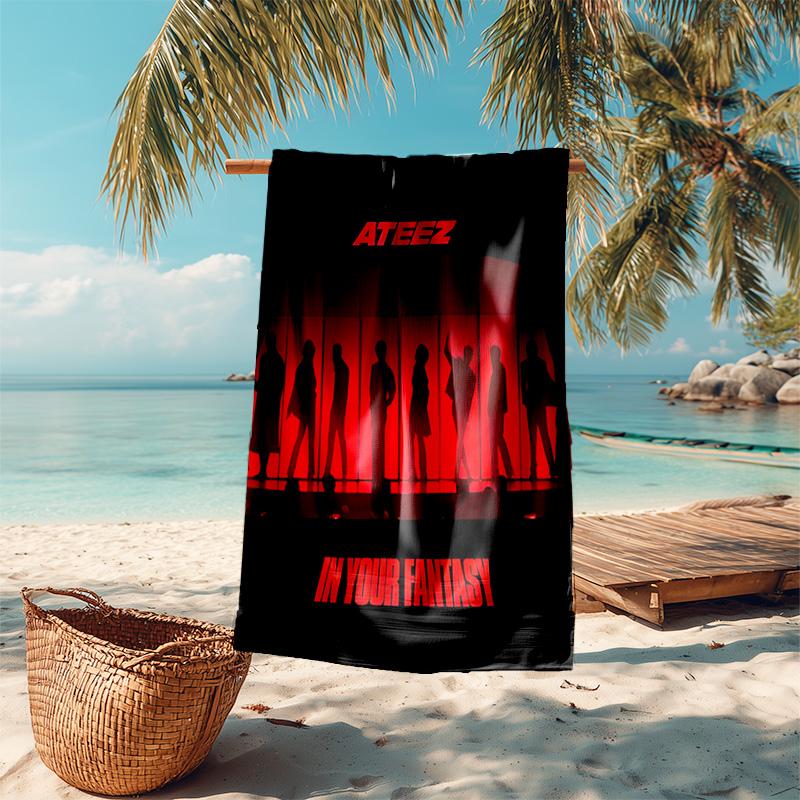 proof beach towel with ATEEZ pattern - soft,absorbent,quick-drying,machine washable - perfect for swimming,camping,bathing