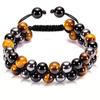Triple Protection Bracelet, Tiger Eye Obsidian Hematite 8mm Stone Bead Bracelet with Adjustable Cord Size To Bring Good Luck, Prosperity