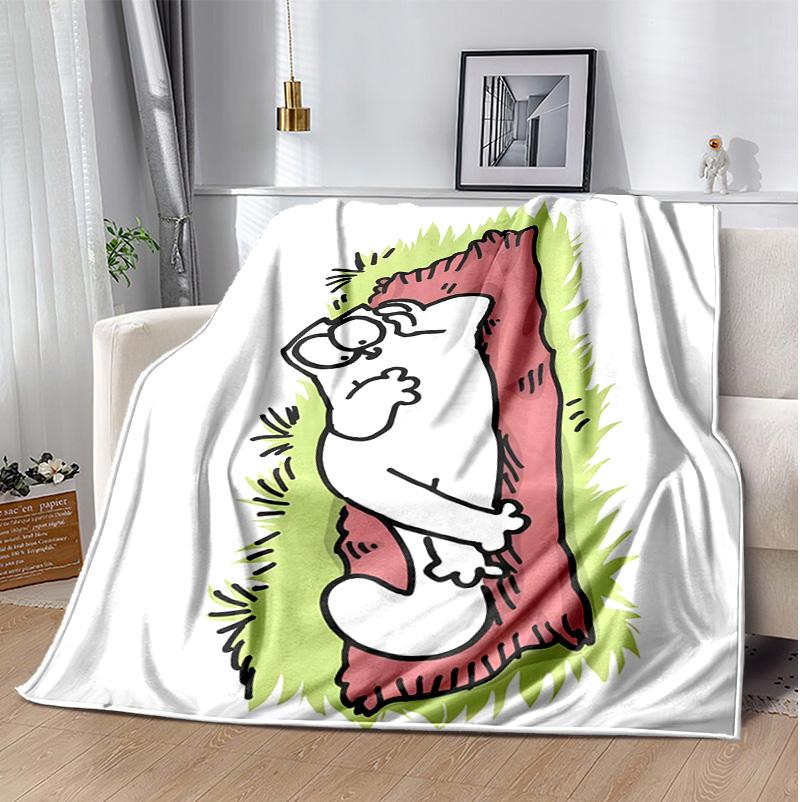 Simon'S Cat Flannel Blanket Soft Warm All-Season Throw, Design for Camping, Car Travel, Hiking Sofa, Bed, Office Perfect Gift for Parties