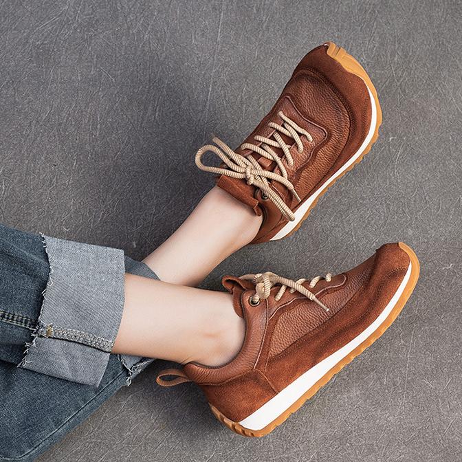 Johnature Thick Soled Casual Sneaker Shoes Retro Soft Soled Comfortable Genuine Leather Women's Shoes
