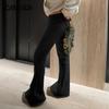 Women's New Fashion Trend Solid Colour Spice Girls Low Waist Package Hip Basic Wide Leg Casual Flared Trousers