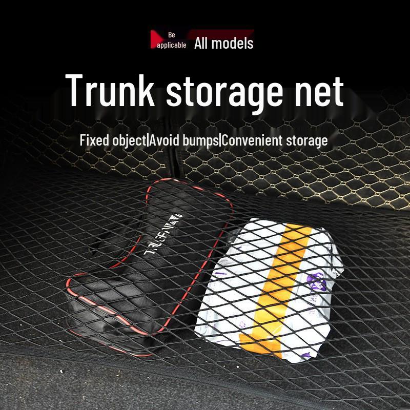 Double-Layer Elastic Car Trunk Storage Net with Hooks