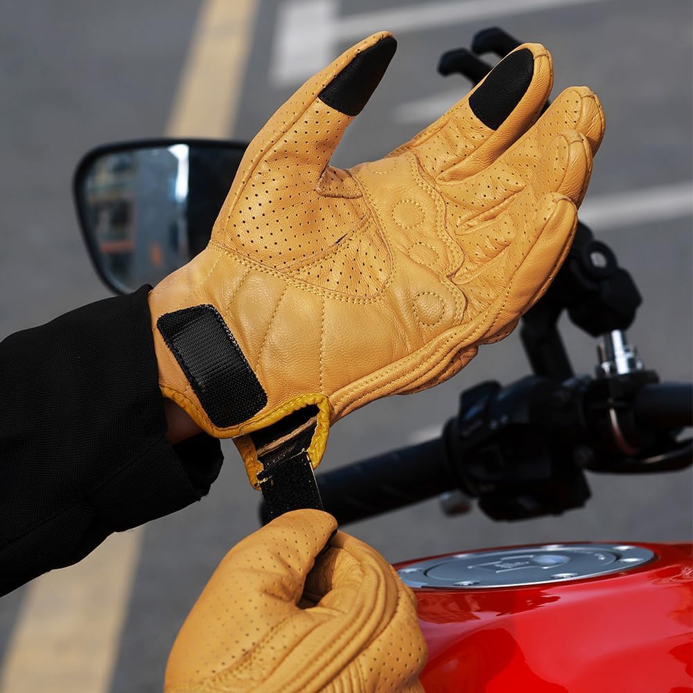 Leather Motorcycle Gloves Touchscreen for Men&Women | Breathable,Full Finger with Knuckle Protection Riding Gear for Dirt Bike Motocross Motorbike