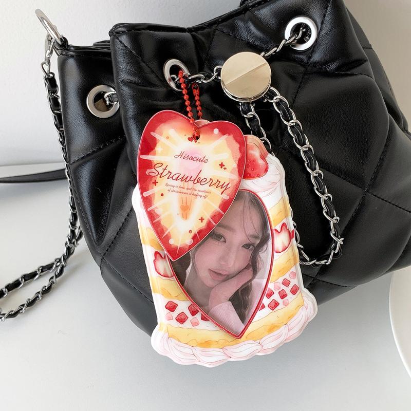 Kawaii Kpop Photocard Holder for 53x85mm PVC Card Protector with Pendant Keychain for Students Girls School Accessories Gift