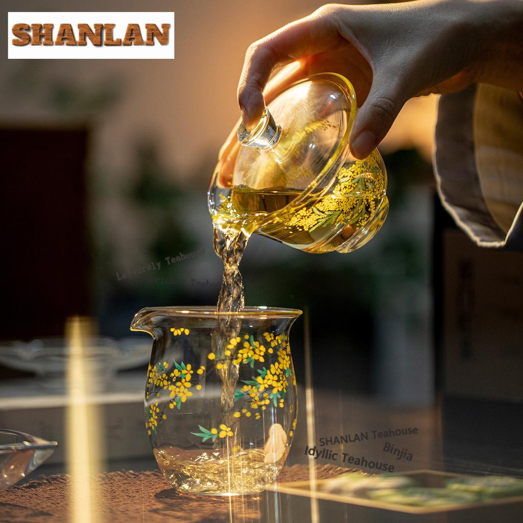 180ml Glass Golden Lily Gaiwan Creative Tea Tureen Household Tea Bowl With Lid Kit Tea Brewing Cover Bowl Drinkware Collection