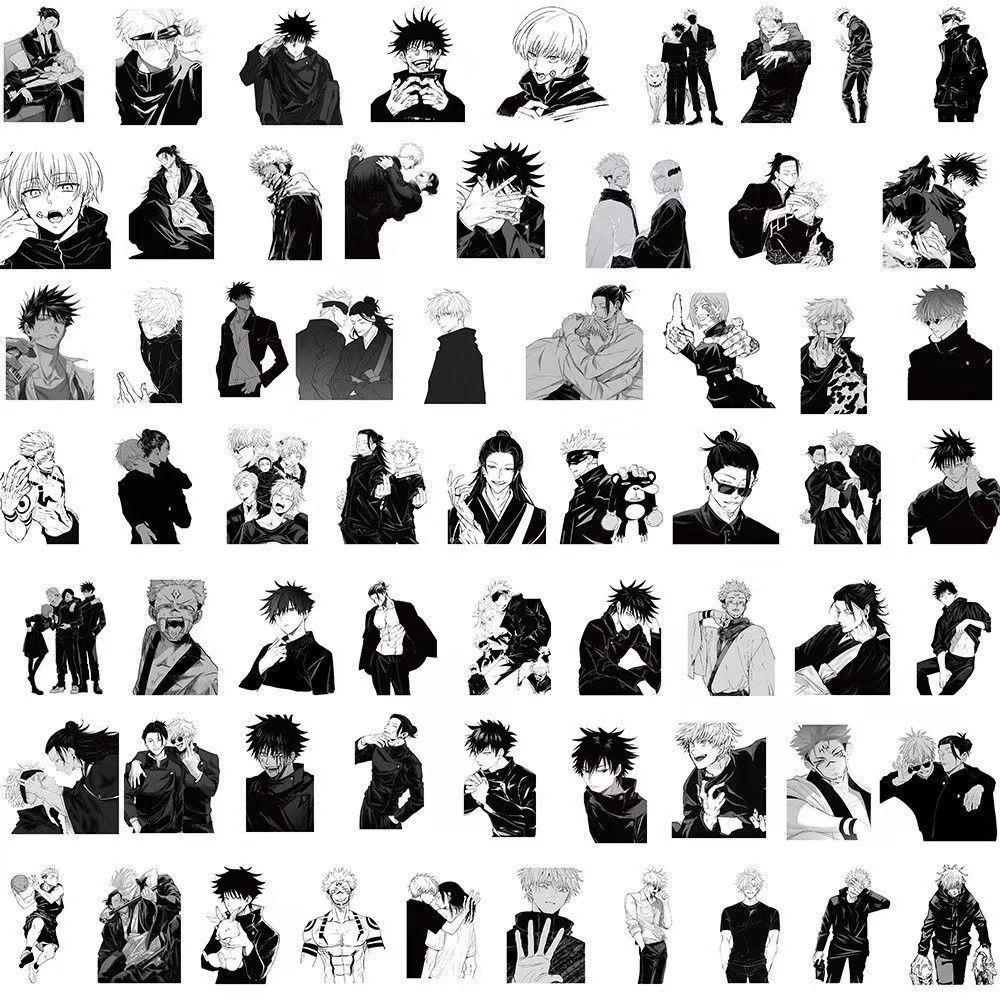 Черно-белые наклейки Jujutsu Kaisen, 63 листа, водонепроницаемые и солнцезащитные
