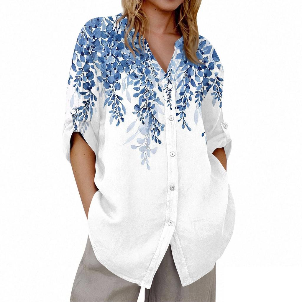 Женский кардиган с V-образным вырезом и рукавом 3/4 с принтом