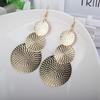 Women Fashion Exaggerated Three Layers Round Pendant Dangle Hook Earrings
