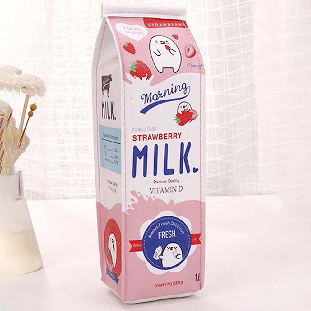 1PC Creative Cute Milk Carton Pen Bag, Large Capacity Stationery Storage Box, Suitable for Pens, Rulers, Cosmetics