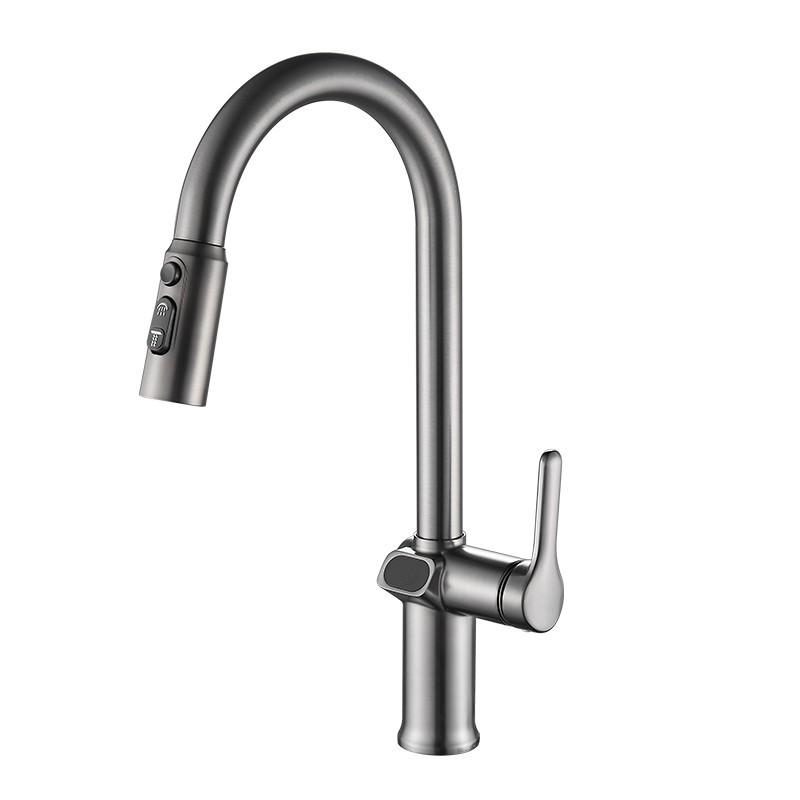 Выдвижной смеситель для кухни с цифровым дисплеем и температурой, вращающийся смеситель для кухонной мойки с одной ручкой, распылитель, краны для горячей и холодной воды