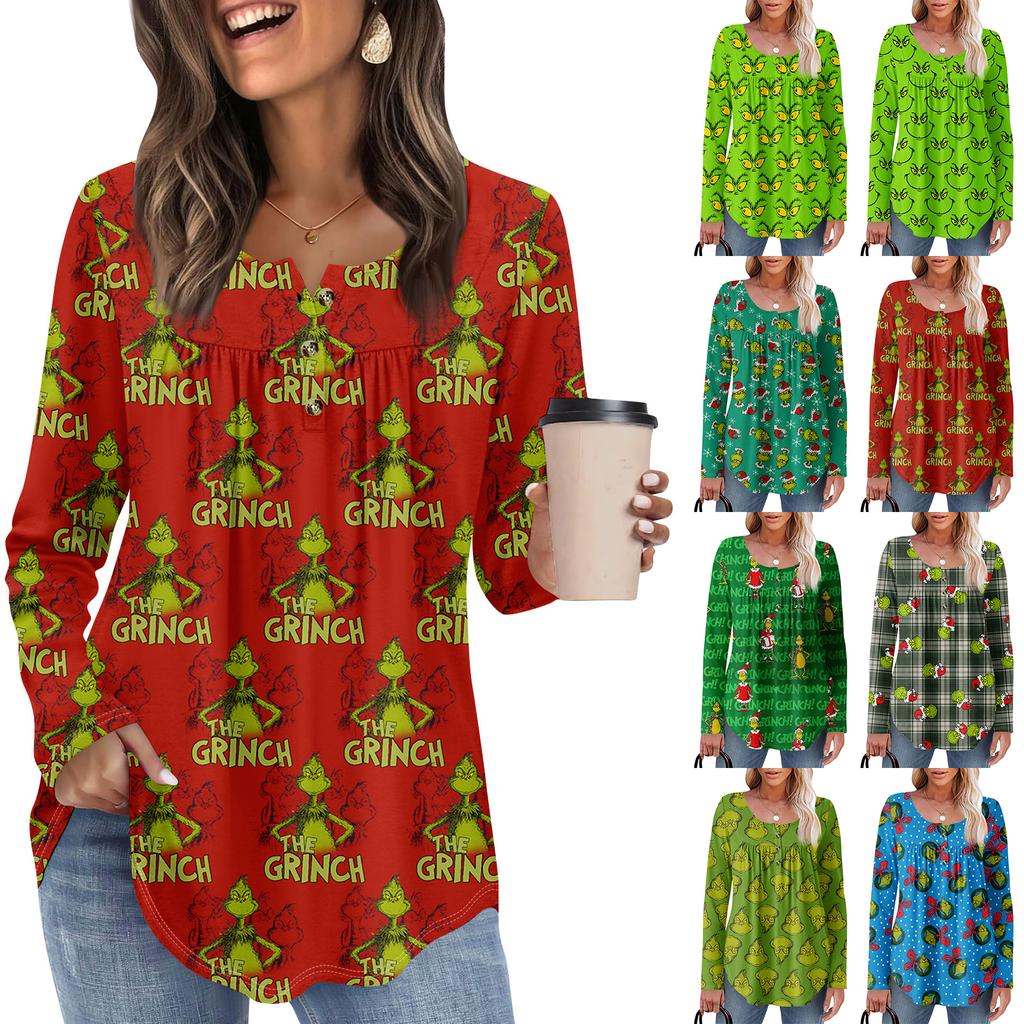 Women's Long Sleeve Tunic Loose Tops Casual Oversized Tops Pleated Tunic Button Down Casual Women's Print Tops