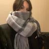 Women Scarf Plaid Pattern Cashmere Feel Plush Scarf with Tassel Decoration Travel Sweater Coat Accessory