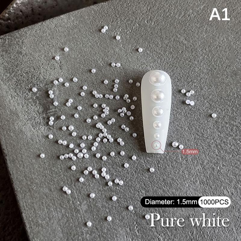 1 Bag Half Round Pearl Nail Charms White Pearls 3D Caviar Beads Manicure Supplies Flatback Pearl Decoration