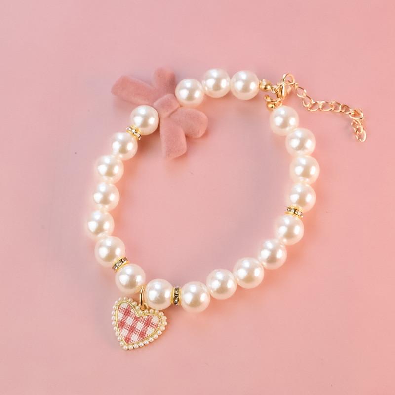 Pet Bow Pearl Collar Cat Jewelry Heart Pendant Necklace Dog Sweet Decorations Puppy Rhinestone Collar Chihuahua Accesorios