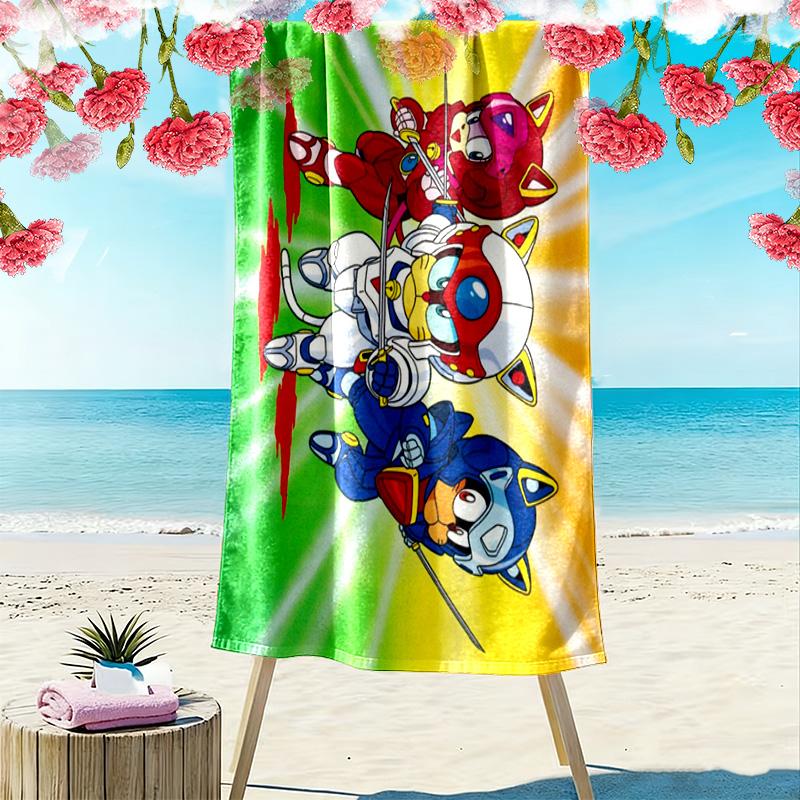 Samurai Cat 2D Flat Print Beach Towel, Large Soft Quick Dry Towel for Beach Camping Swimming.NSTJ0928236