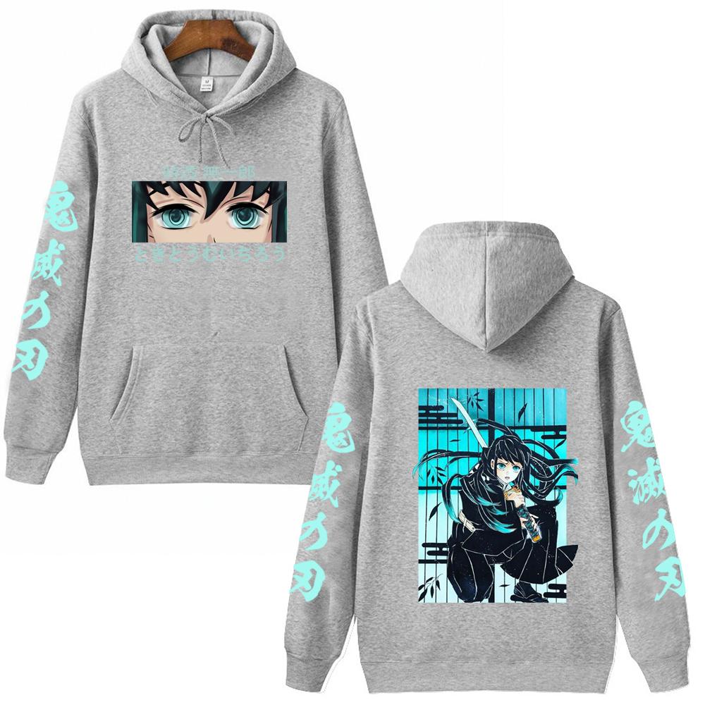 Anime Demon Slayer Muichiro Tokito Hoodies Pullovers Sweatshirts Muichiro Tokito Graphic Printed Tops Casual Hip Hop Streetwear