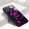 Чехол для телефона для iPhone 11 12 13 14 15 16 17 Pro Max 17Air 16E 7 8 16 Plus XR XS X Темно-фиолетовый с рисунком розы Закаленное стекло