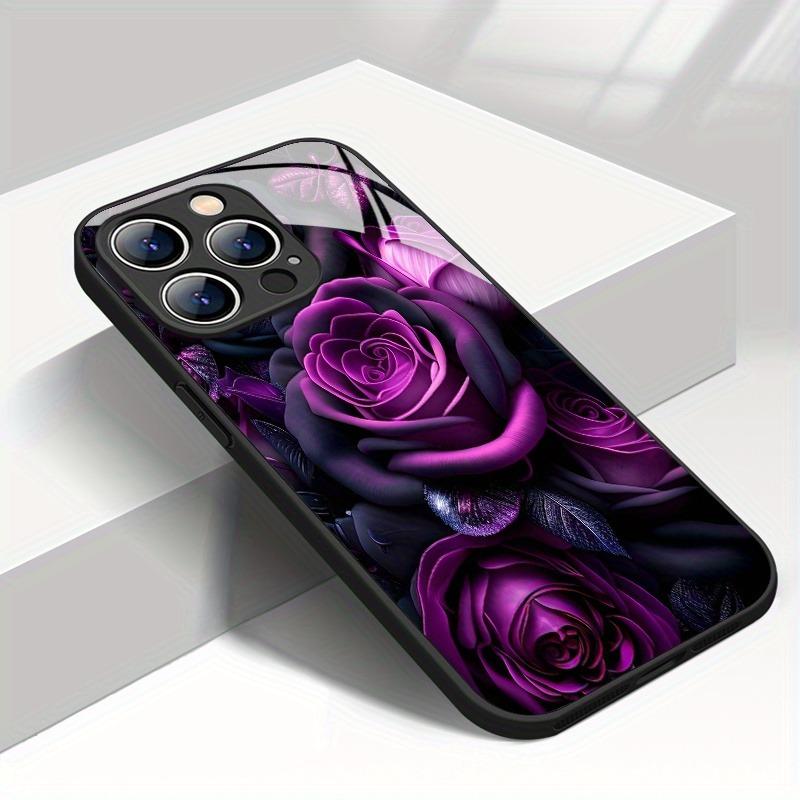 Чехол для телефона для iPhone 11 12 13 14 15 16 17 Pro Max 17Air 16E 7 8 16 Plus XR XS X Темно-фиолетовый с рисунком розы Закаленное стекло