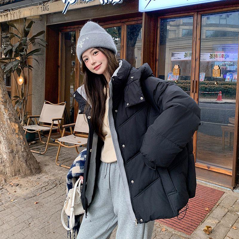 Women Winter Puffer Coat Trendy Color Block Lightweight Warm Jacket Casual Outerwear