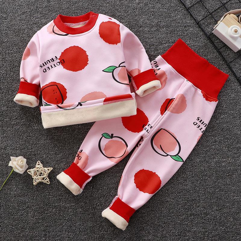 Комплект нижнего белья из бархата с высокой талией для малышей: Пижамы для мальчиков и девочек с защитой живота на осень-зиму