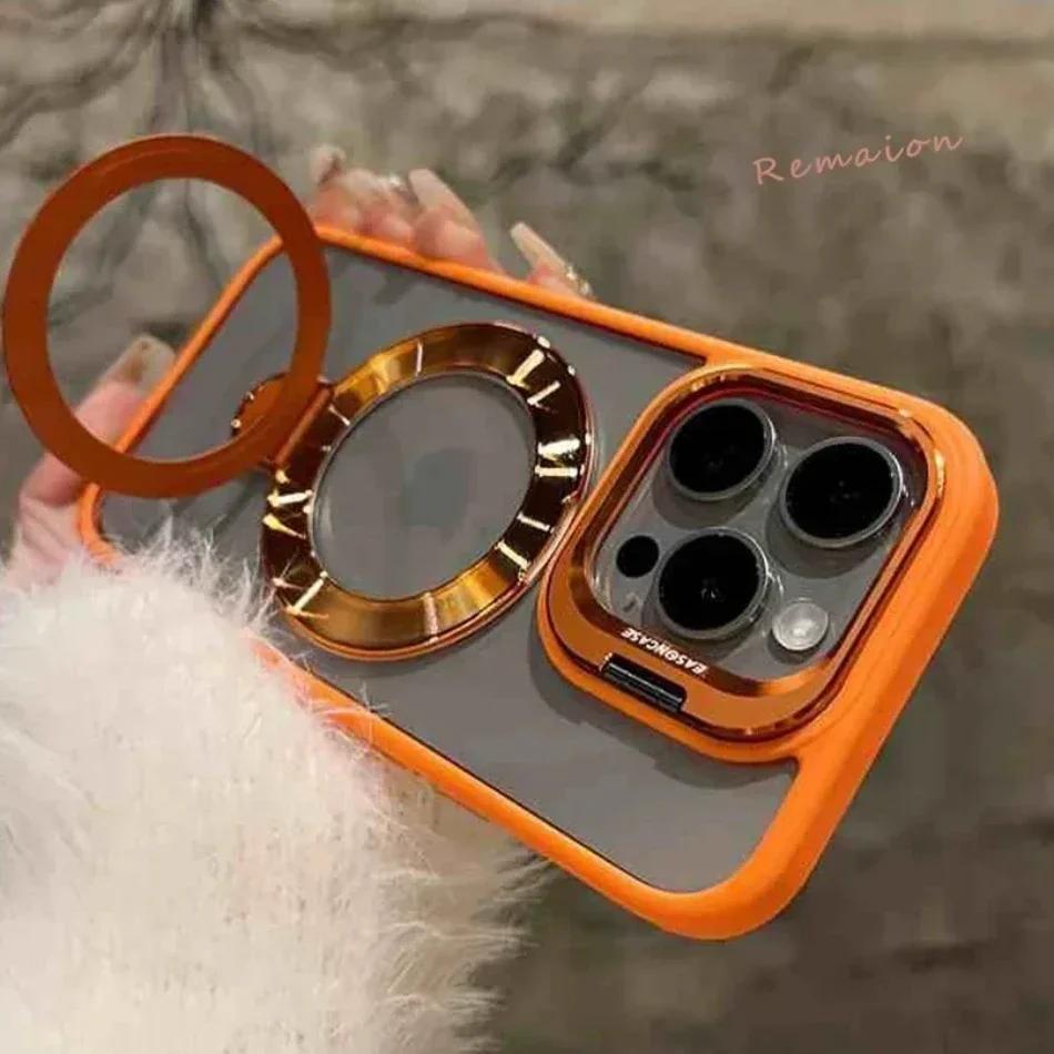 Чехол-подставка с магнитным кольцом Plum Ring для iPhone 15 11 13 14 12 16 pro Max 16 plus Magsafe, прозрачная стеклянная защитная крышка для объектива
