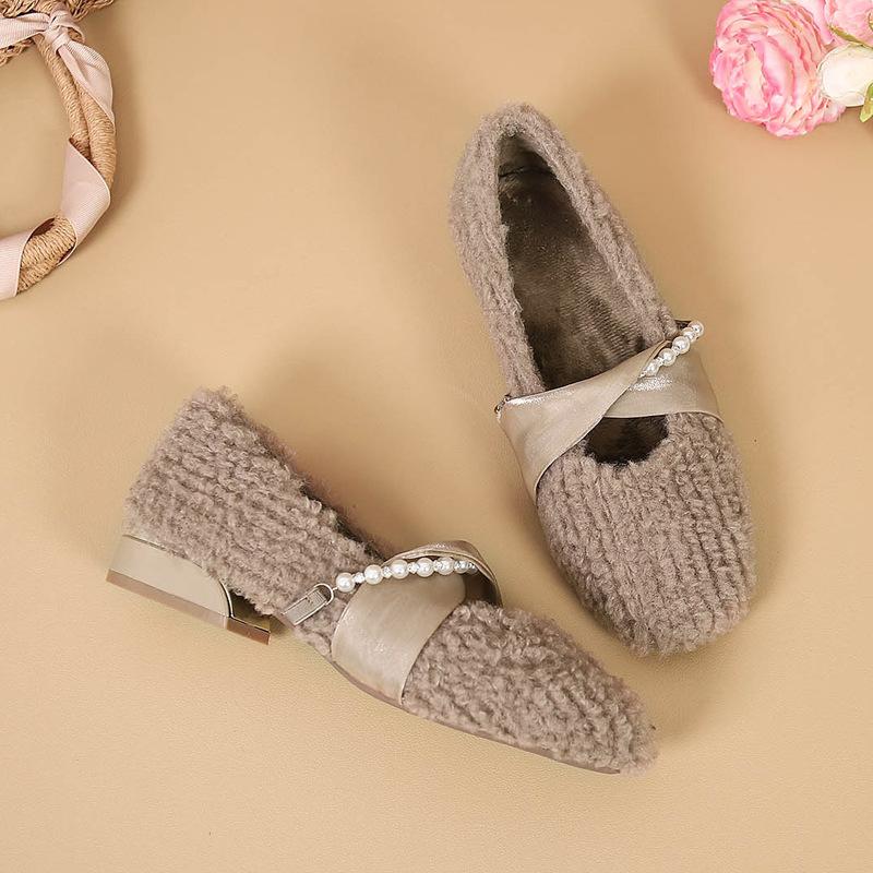 Shallow Mouth Women Shoes Autumn White Sneakers Round Toe Loafers Fur Fall Moccasin Winter Casual New Flock Solid Leisure Rubber