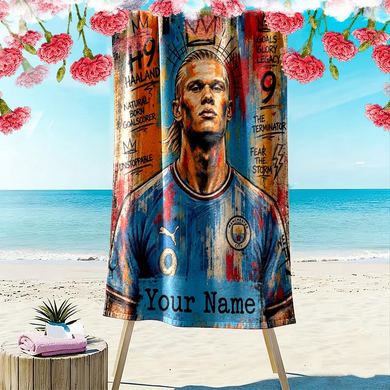 Custom NameFootball Player Artwork Beach Towel Soft Microfiber Summer Towel Quick Dry Absorbent Towel for Beach Swimming Pool Travel