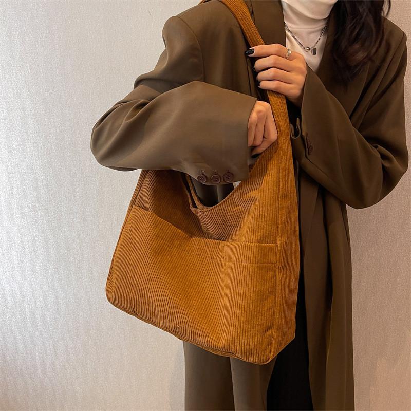 Stylish Commuter Bag Autumn Winter 2022 New Korean Corduroy Tote Bag For Women