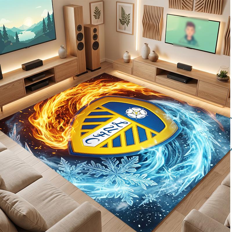 Ковер из хрустального бархата с принтом футбольного клуба Leeds United, Удобный, Впитывающий влагу, Нескользящий, Для помещений