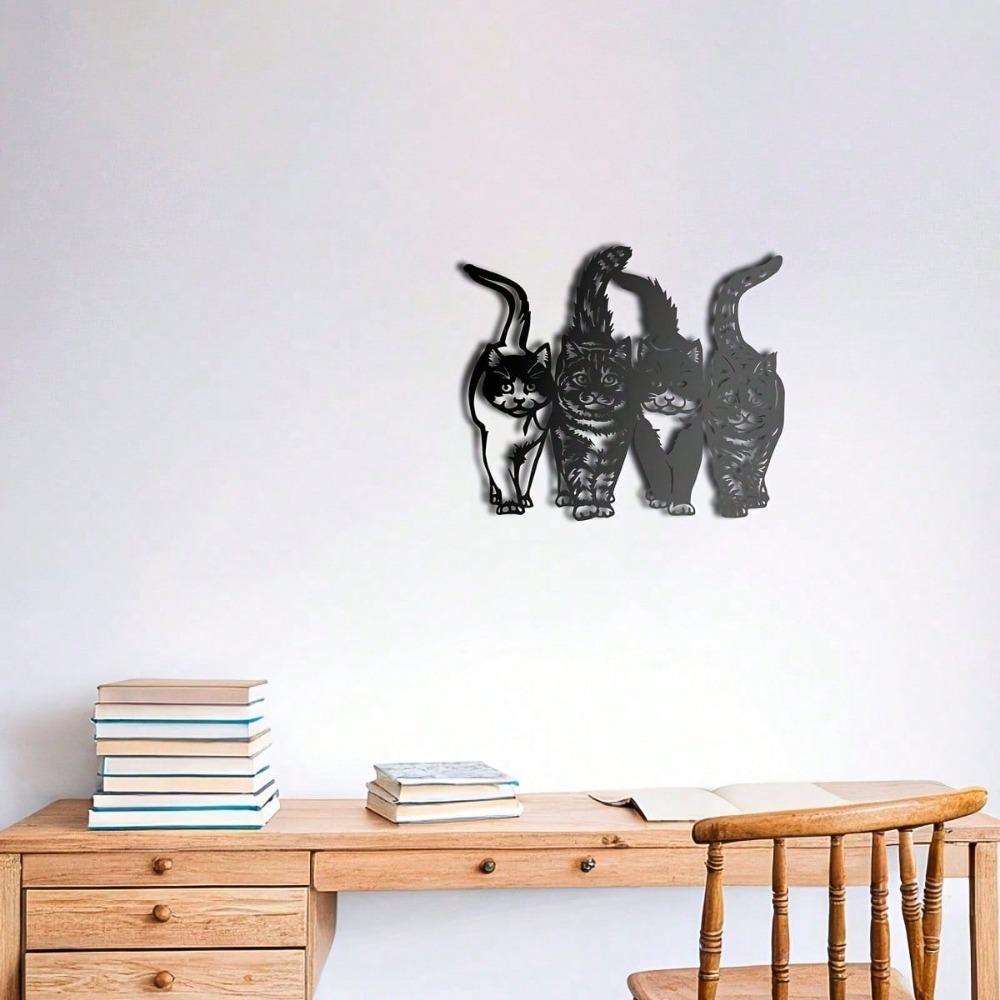 Four Walking Cats Minimalist Metal Wall Art - Modern Home Decor For Bedroom, Living Room, Or Bathroom.