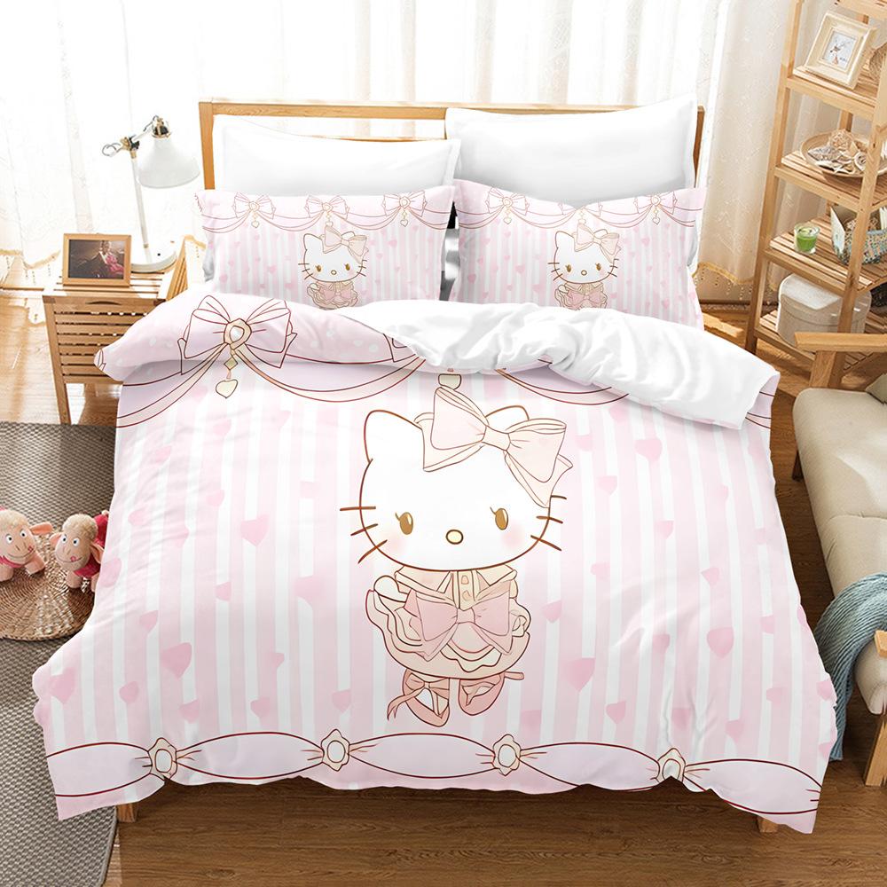 KT кошка Hello Kitty ebay трехкомпонентный комплект постельного белья с мультяшным принтом пододеяльник 3D цифровая печать