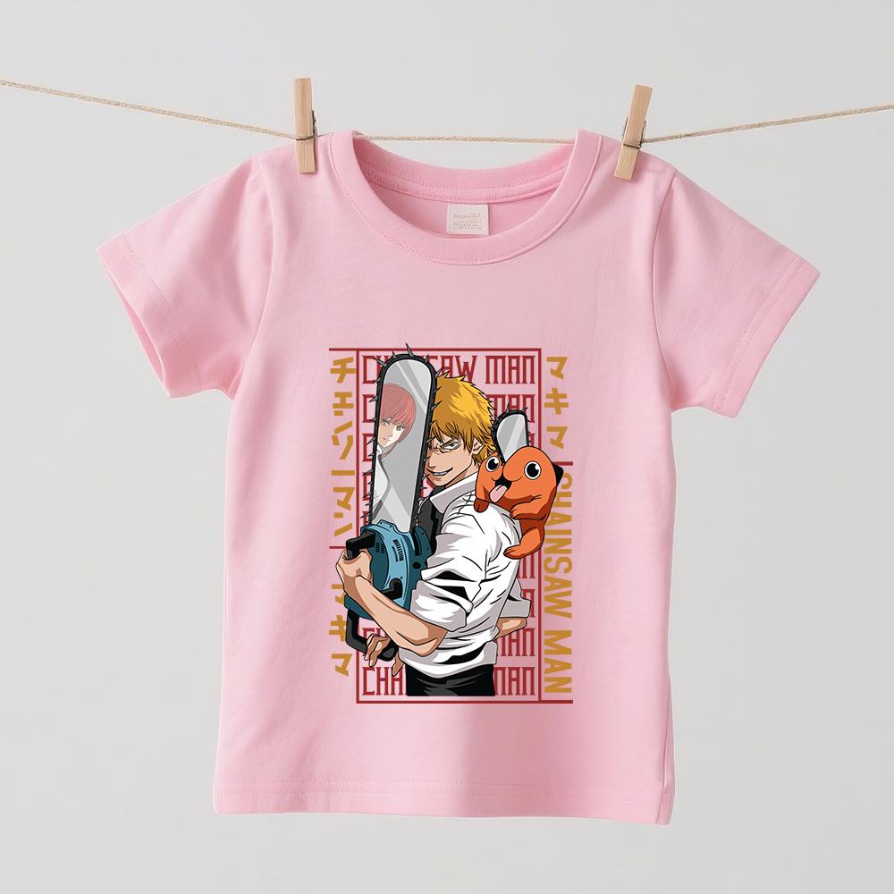 Chainsaw Man Denji Anime Print Boys Girls Cotton T Shirt Kids Short Sleeve Top Summer Soft Casual Wear