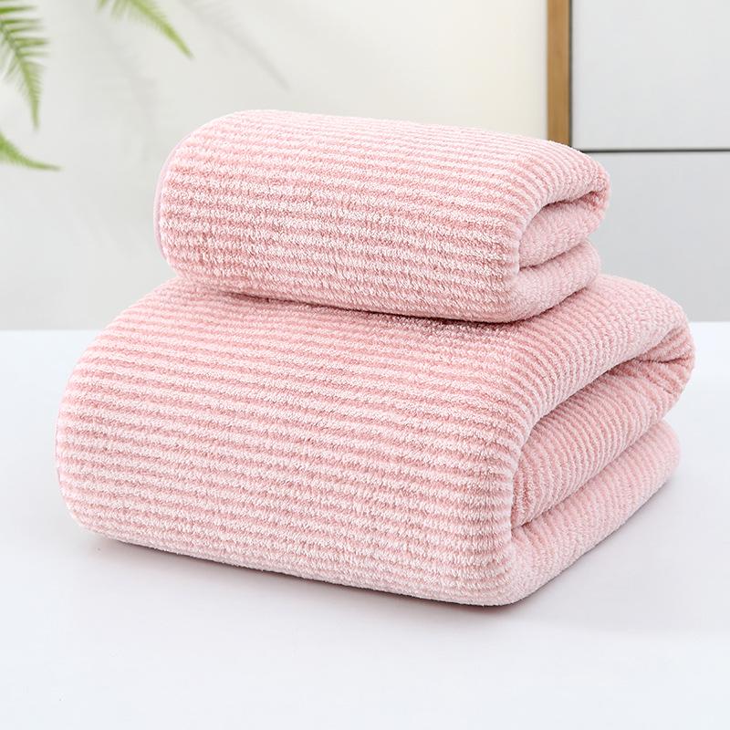 Soft Absorbent Warp-Knit Coral Fleece Towel with Thin Stripes - Thickened Face Wash Towel with Customizable Logo