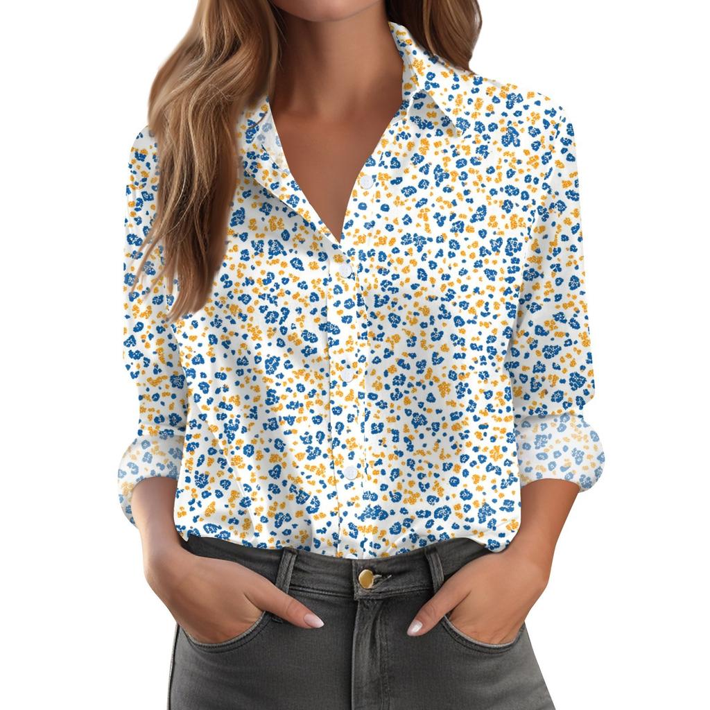 Women's Shirt Blouse Print Button Long Sleeve Casual Basic Shirt Collar Regular Top