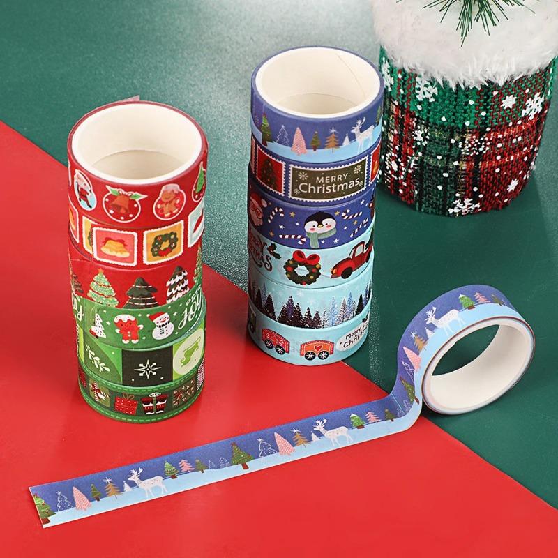 12 рулонов милой рождественской ленты с золотой фольгой для украшения журнала, мультяшный праздничный дизайн, для DIY рукоделия, канцелярские принадлежности, васи-лента