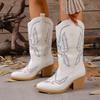 Fashion Retro Ethnic Embroidered High Heel Mid-Tube Boots for Women
