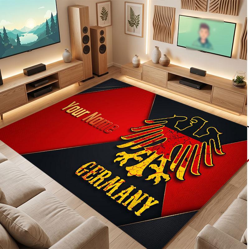 Eintracht Frankfurt Custom Crystal Velvet Rug, Personalized Name Text Print, Football Logo Soft Non‑Slip Floor Mat Home Decor Gift