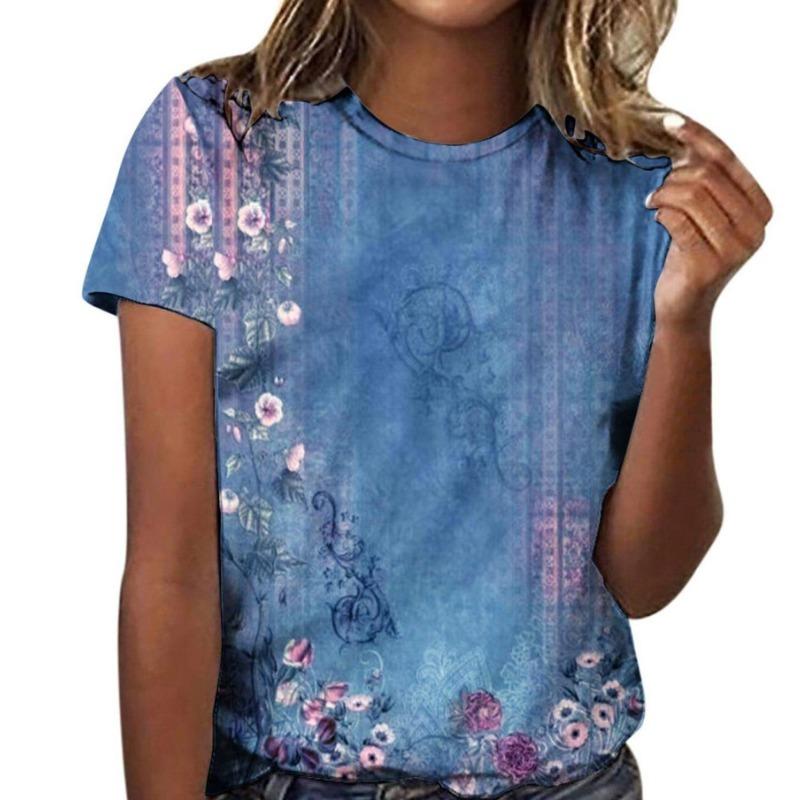 Casual Floral 3D Printed Short Sleeved Round Neck T-shirt