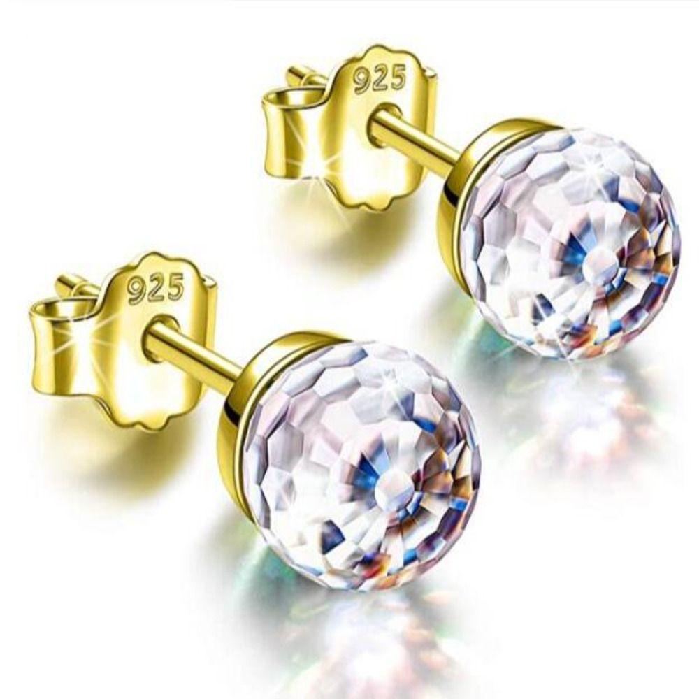 925 Silver Ear Stud Jewelry Gift Crystal Ball Earrings New Colorful Crystal Earrings