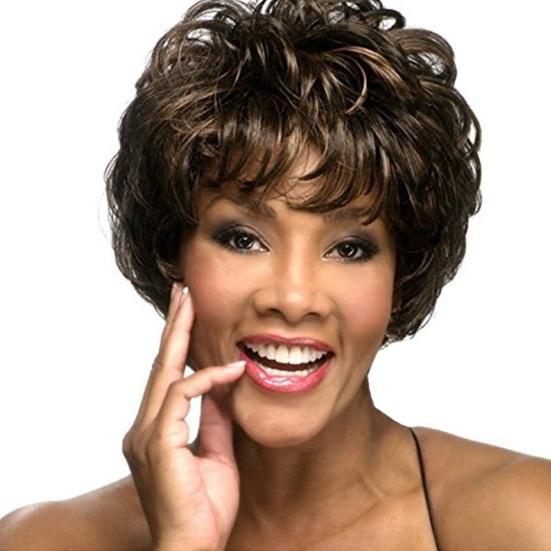 Женский короткий вьющийся парик с челкой, пушистые, естественно выглядящие, шелковистые, из высокотемпературного волокна, черные синтетические волосы для женщин среднего возраста