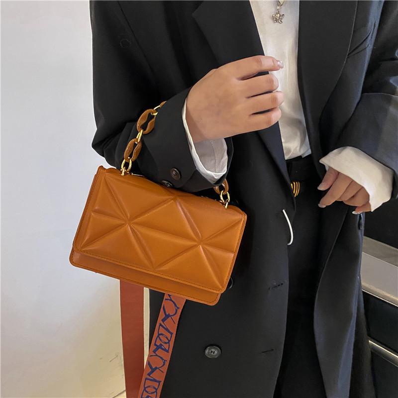 Однотонная сумка через плечо с широким ремнем на плечо, женская дорожная акриловая сумка-мессенджер с цепочкой, клетчатые сумки из искусственной кожи через плечо