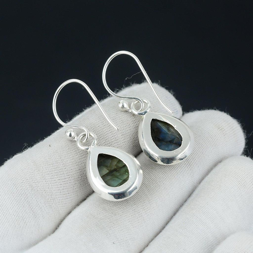 Blue Fire Labradorite Earring, 925 Sterling Silver Earring Beautiful Gemstone Cabochon Stone Earring Birthday Earring Gift For Her For Women
