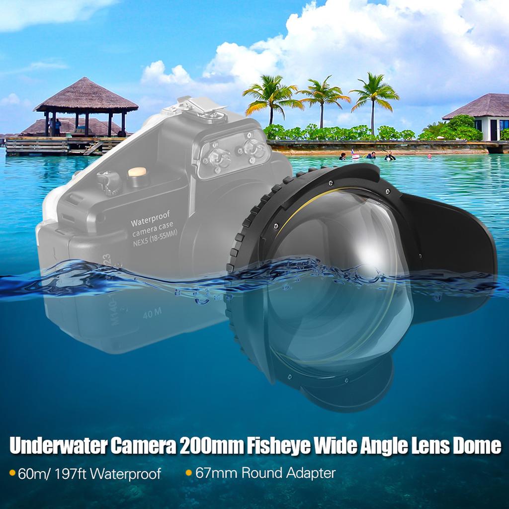 Подводная камера MEIKON, 200 мм, широкоугольный объектив «рыбий глаз», купольный порт, защитная крышка, 60 м/197 футов