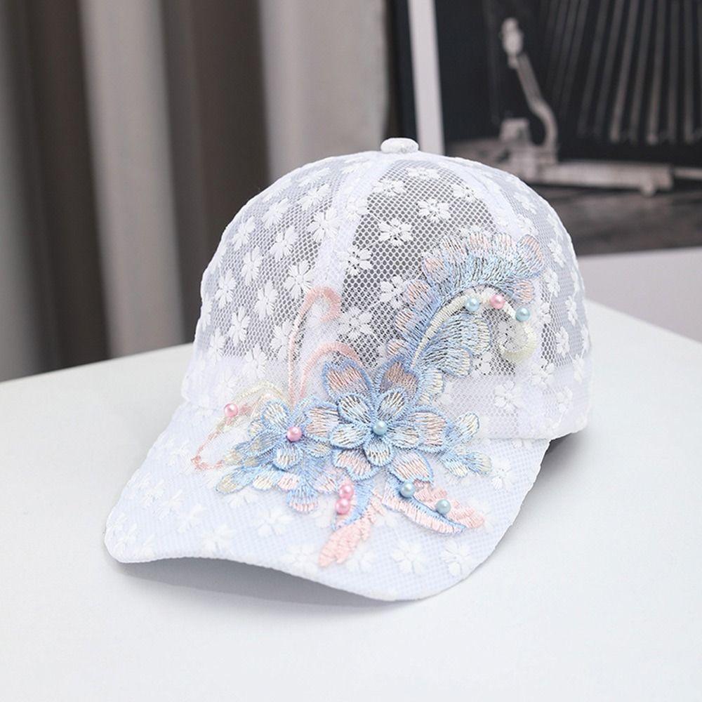 White Pink Lace Baseball Cap Duck Tongue Embroidery Baseball Cap Breathable Baseball Cap  Summer